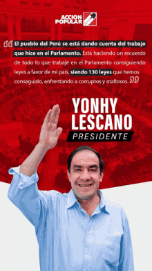 a poster for yonhy lescano president giving a thumbs up