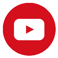 a red circle with a white youtube logo inside