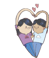 a cartoon drawing of two people making a heart shape with their hands