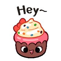 a cartoon of a cupcake with the words hey written above it