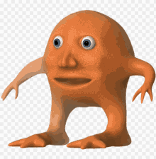 an orange cartoon character with blue eyes and a funny face