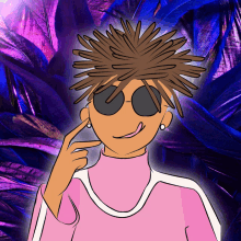 a cartoon character wearing sunglasses and a pink sweater