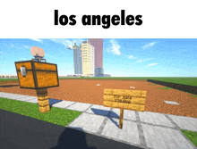 a minecraft scene with the words los angeles on the bottom