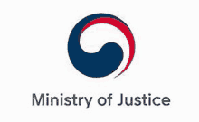 the logo for the ministry of justice is a blue , red , and white circle with a swirl in the middle .