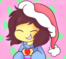 a drawing of a girl wearing a santa hat and a heart