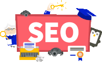 a red sign with the word seo written in white