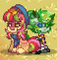 two ponies are sitting next to each other in a pixel art .