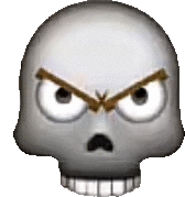 a cartoon skull with a very angry face