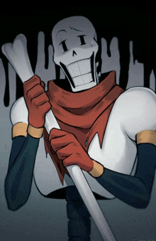 a drawing of papyrus with a scarf around his neck holding a stick