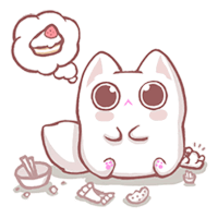 a cartoon of a cat with a thought bubble about cake