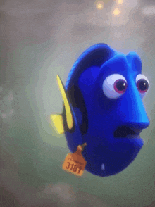 a cartoon fish with a tag that says 318t on it