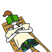 a woman is laying on a lounge chair with a book on her head .