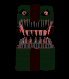 a green box with a red ribbon around it has a monster face on it