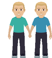 a cartoon illustration of two men holding hands and smiling