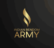 a logo for the indian random army with a gold flame on a black background