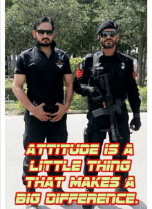 two men standing next to each other with the words attitude is a little thing that makes a big difference on the bottom