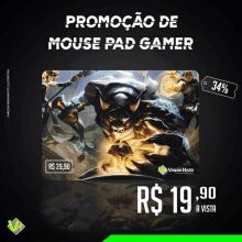 a poster advertising a mouse pad gamer for a price of r $ 19,90