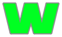 the letter w is green with a gray outline and a white background .