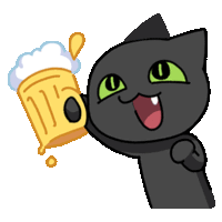 a black cat with green eyes is holding a yellow mug with the number 16 on it