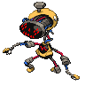 a pixel art drawing of a robot with a gun and chains .