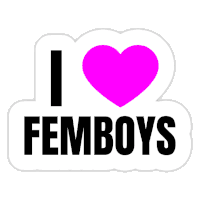 a sticker that says i heart femboys with a pink heart