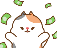 a cartoon cat is surrounded by a bunch of green money .