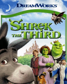 a poster for shrek the third shows a donkey and other characters