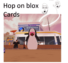 a picture of a penguin with the words hop on blox cards above it