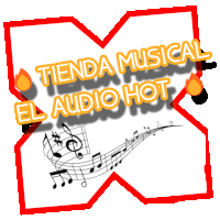 a logo for tienda musical el audio hot with music notes on it