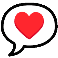 a speech bubble with a red heart inside it