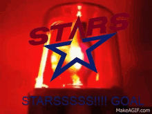 a red light with a blue star and stars written on it