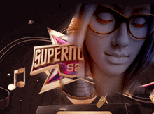 a woman wearing glasses and a superno sa logo