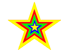 a yellow star with a blue green and red star in the middle