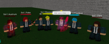 a group of roblox characters are standing next to each other and one of them is named sol