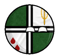 a green white and black circle with red drops of blood on it