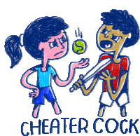 a drawing of a boy and a girl with the words cheater cock underneath them