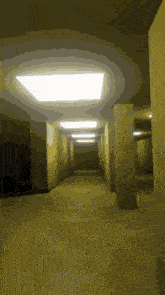 a long hallway with a square light on the top of it