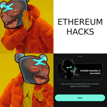 a meme about ethereum hacks with a cartoon bear