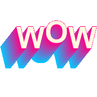 a blue and pink logo that says wow