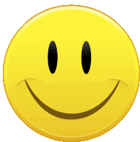 a yellow smiley face with black eyes is smiling