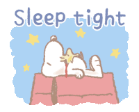 a cartoon of snoopy sleeping with a star in his mouth and the words sleep tight