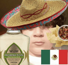 a bottle of hornitos reposado next to a sombrero