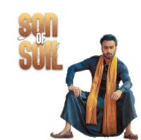 a poster for son of soil with a man sitting on the ground