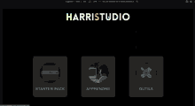 a screenshot of a website called harristudio with an arrow pointing down