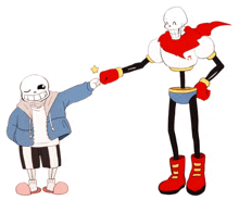 a cartoon of sans and papyrus giving each other a fistbump