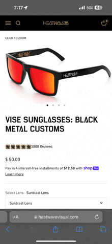 a phone screen shows a pair of heatwave sunglasses