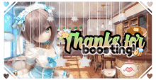 a sign that says thanks for boosting with a doll