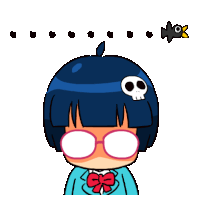 a cartoon girl with glasses and a skull on her hair