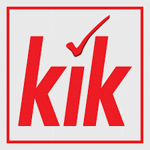 a red kik logo with a red check mark