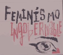 a drawing of a woman 's eye and the words " feminismo " written in red and black